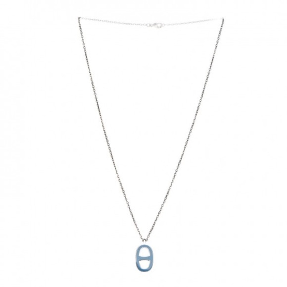 HERMES Lacquered Iliade Pendant Necklace Bleu Paradis